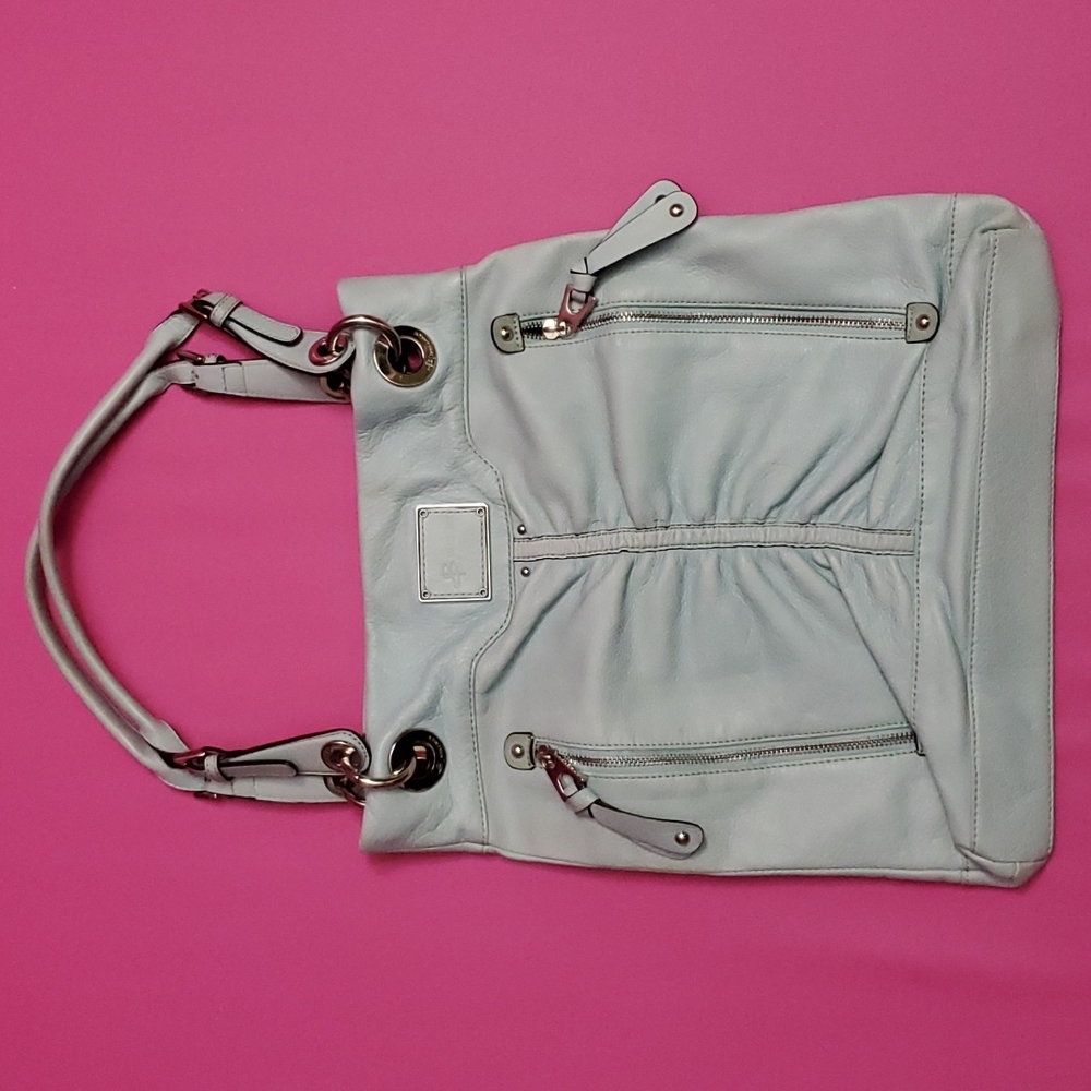B. makowsky genuine leather shoulder bag reopard print inner zipper pockets